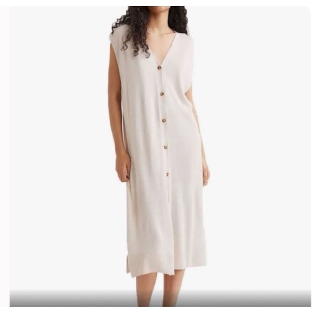 H&M‎ beige button front sleeveless sweater midi dress medium